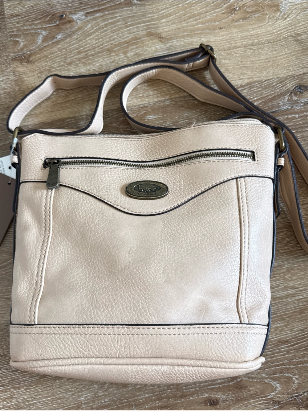 (Born Concept) BOC Pebble Leather Crossbody Bag in Stone NEW